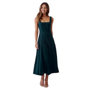 Tussah Emerald Green Vanity Midi Dress Holiday Party Square Neck Sleeveless